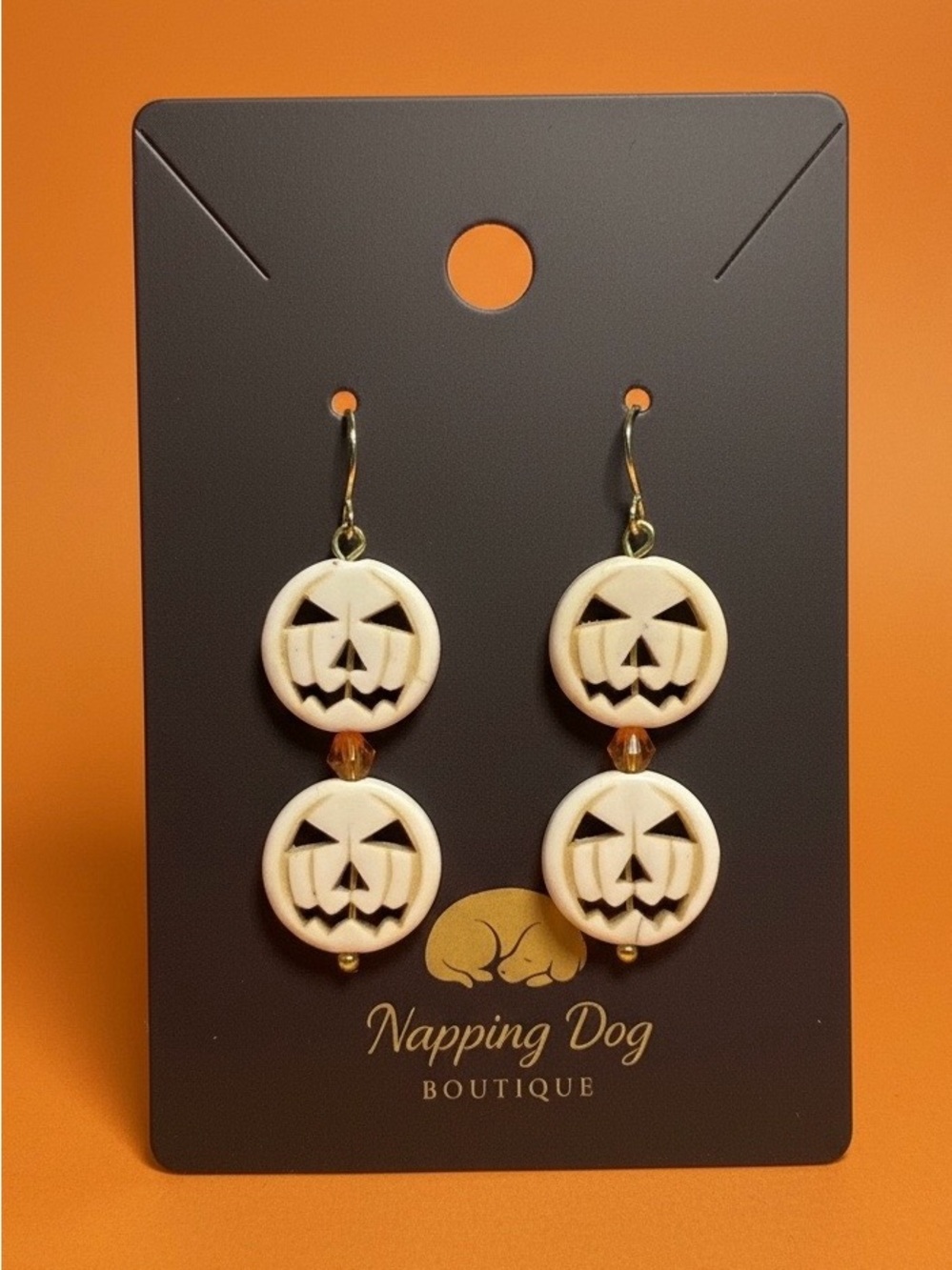 Cream Pumpkin Glass Dangle Earrings